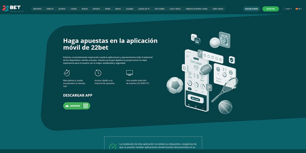 22bet casino aplicación móvil